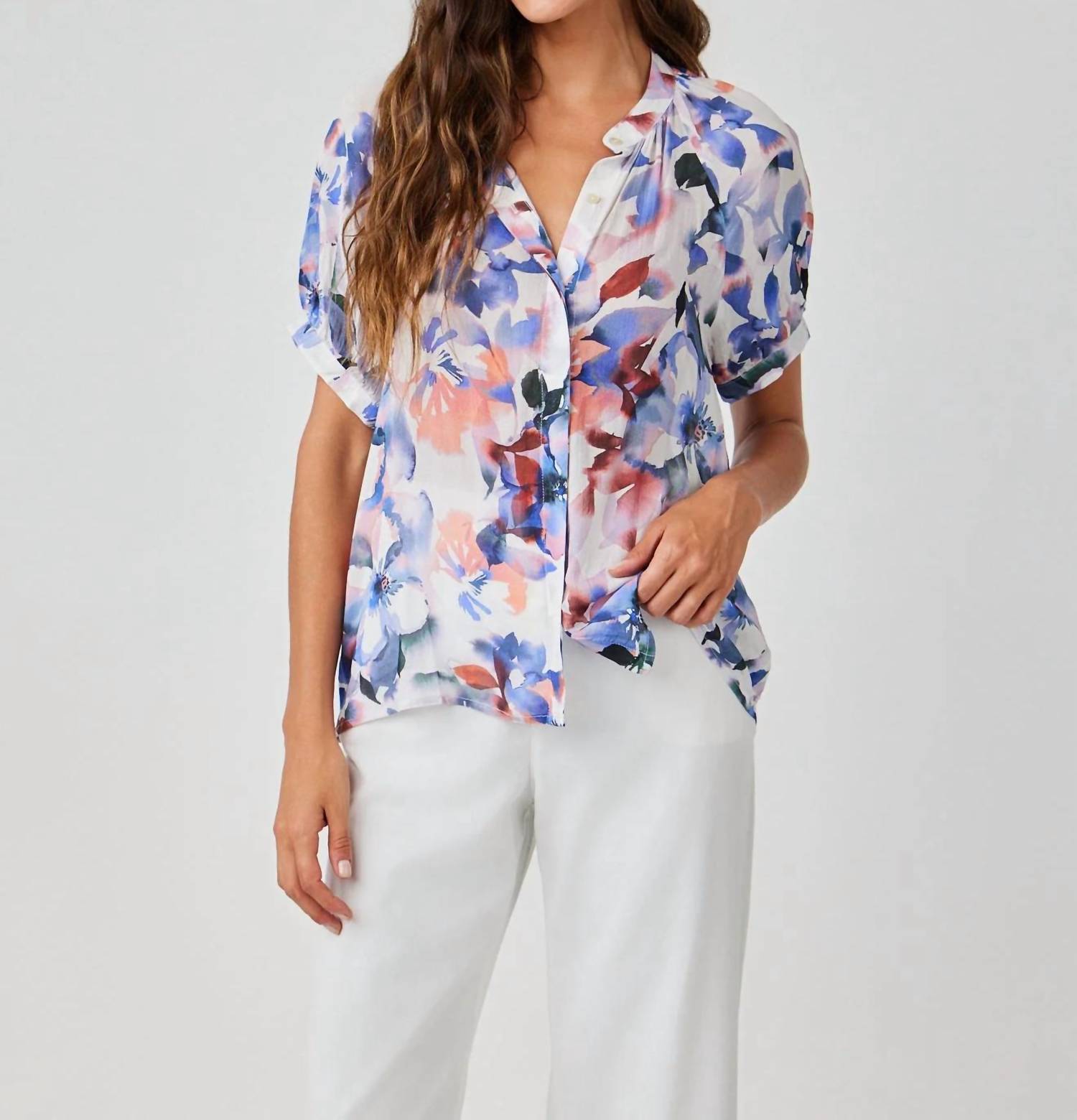 Bella Dahl Shirred Raglan Shirt In Magnolia Bloom