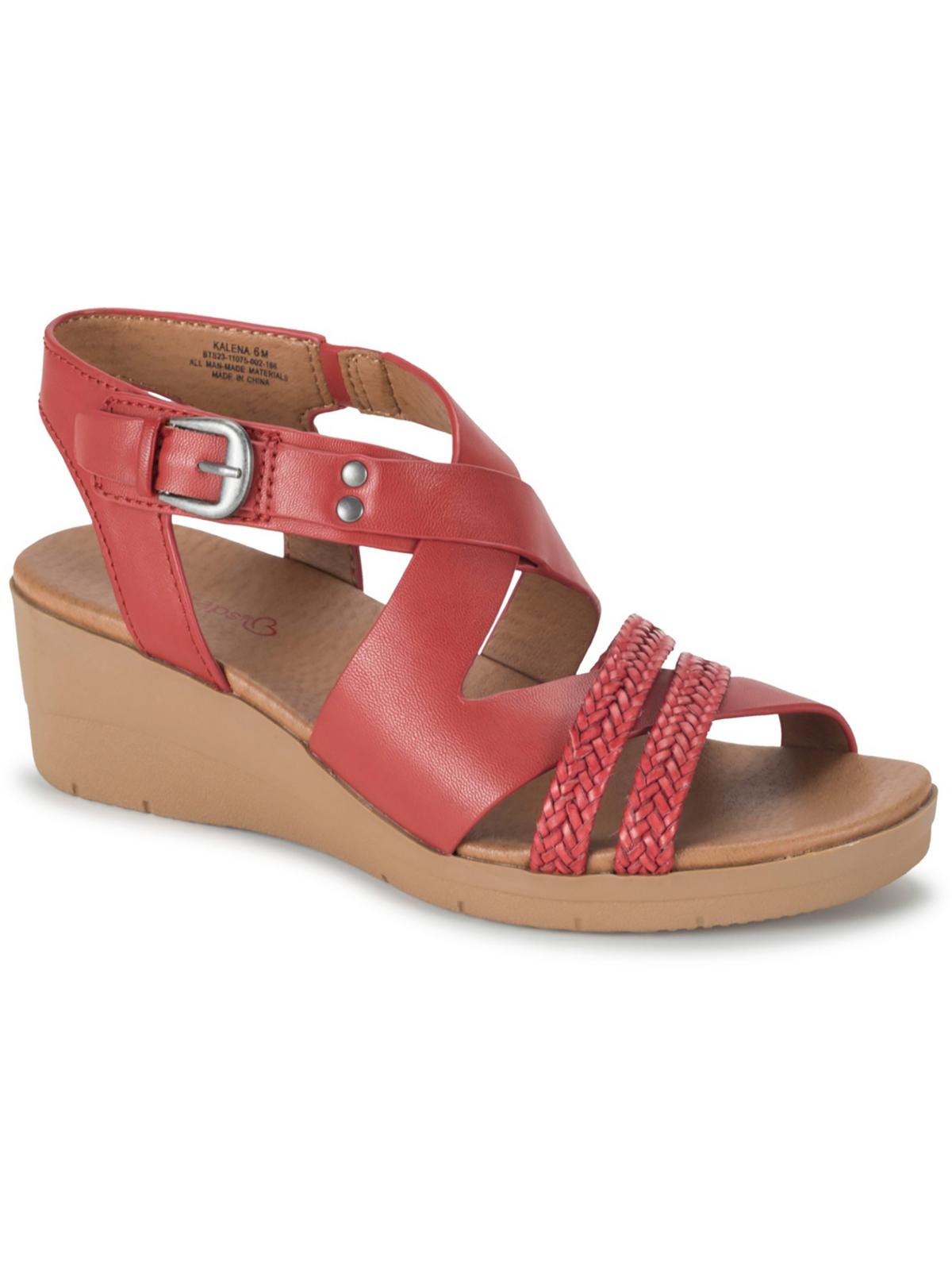 Baretraps Kalena Womens Faux Leather Wedge Sandals In Red