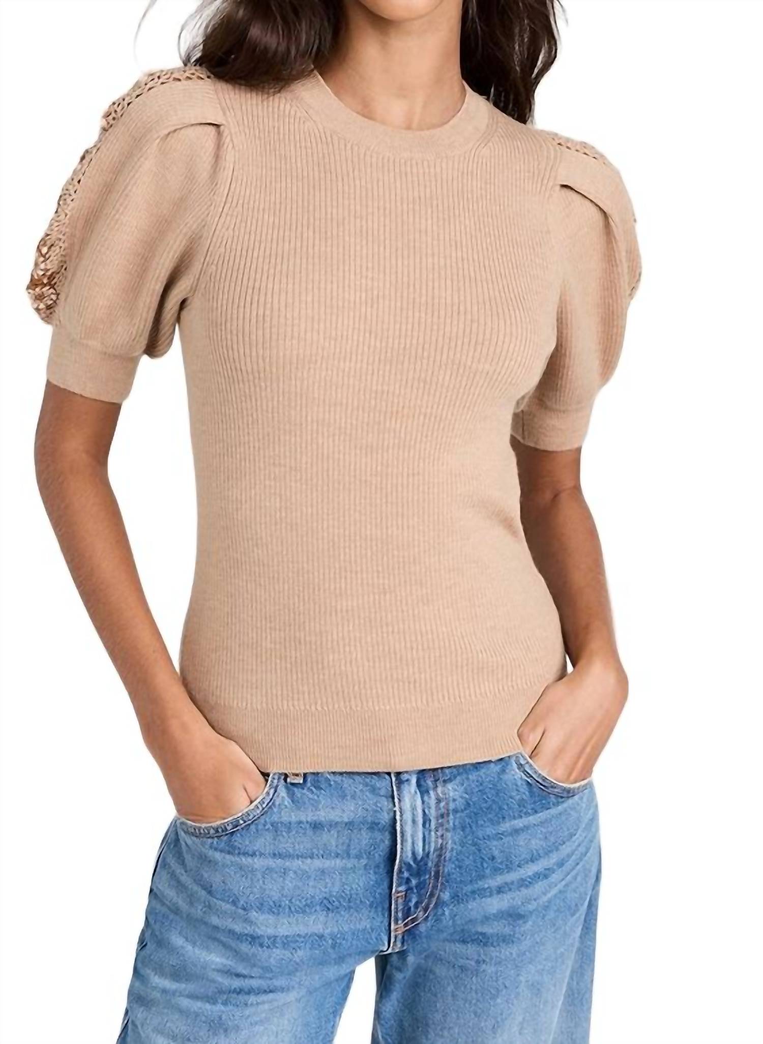 Ulla Johnson Harper Crochet-trimmed Ribbed Wool Sweater In Beige