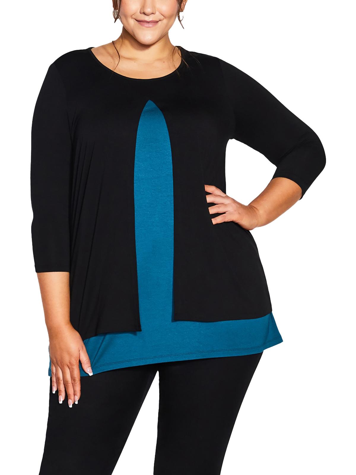 Shop Avenue Plus Womens Faux-overlay Long Tunic Top In Black