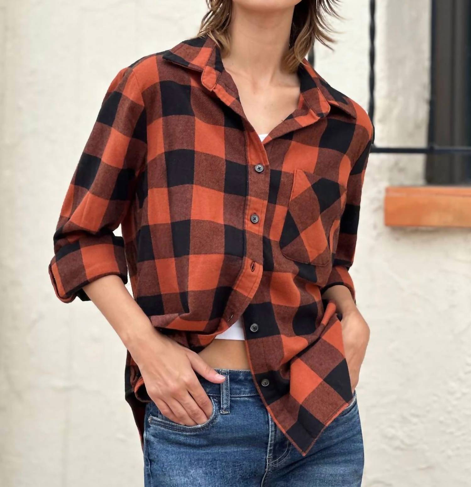 Billy T Festival Plaid Top In Orange