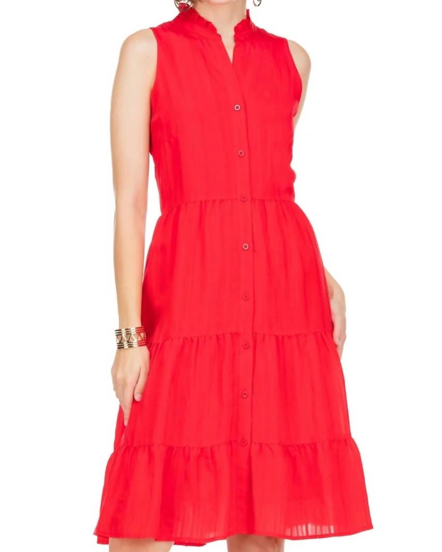 Shop Jade Button Front Tiered Dress In Red