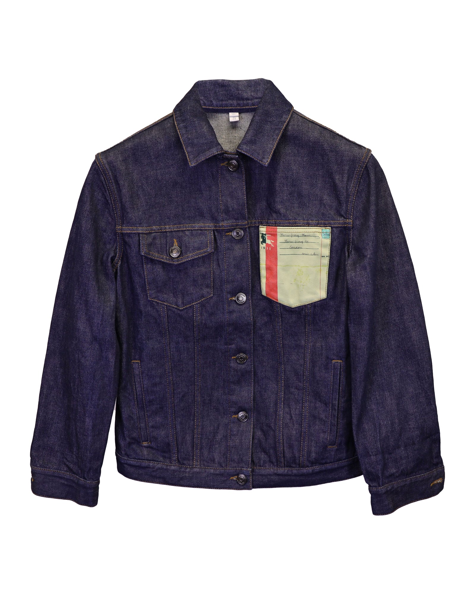 image of Burberry Postcard Motif Denim Jacket in Blue Cotton