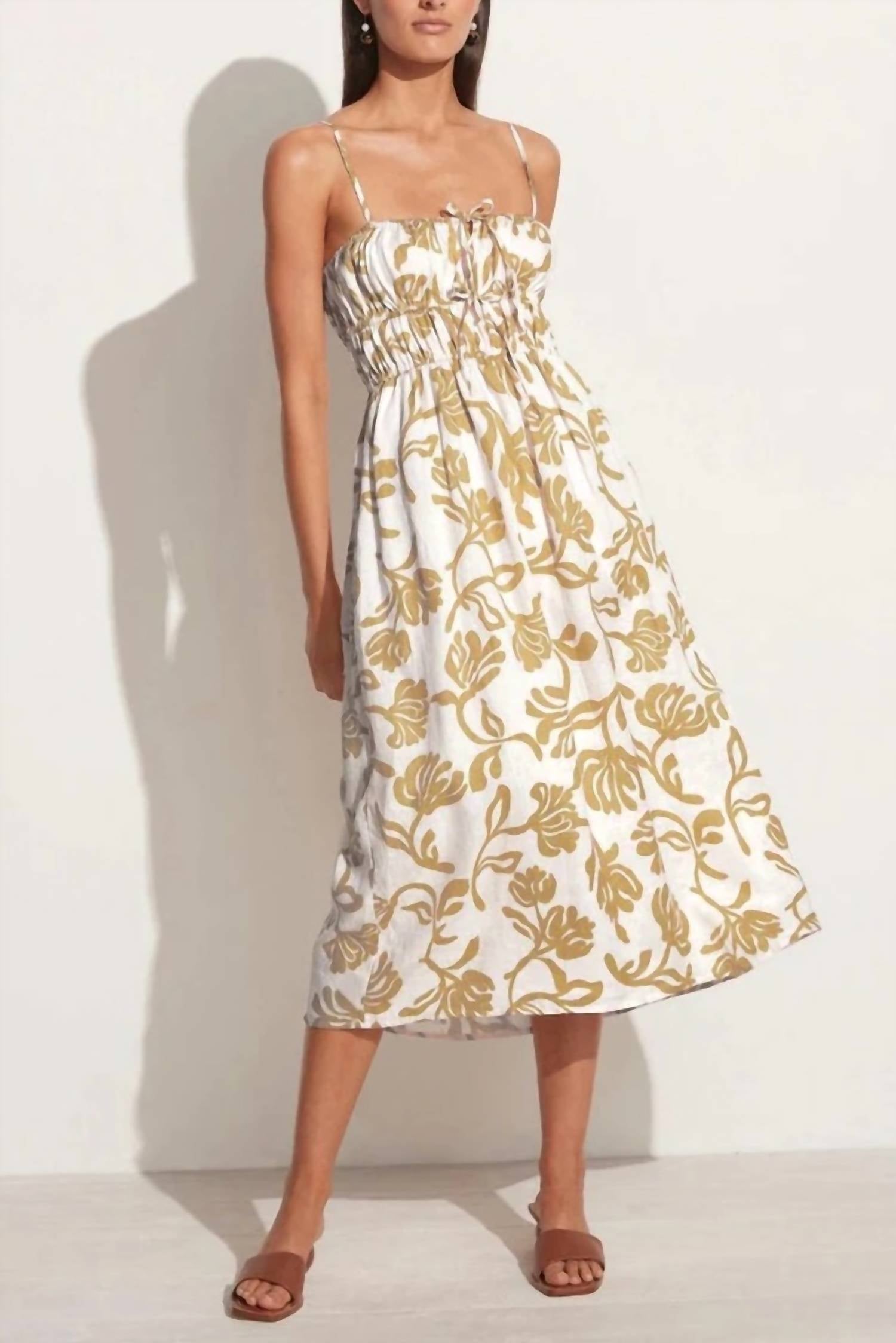 Shop Faithfull The Brand Francesca Midi Dress In Ensola Floral Print Oat In Beige