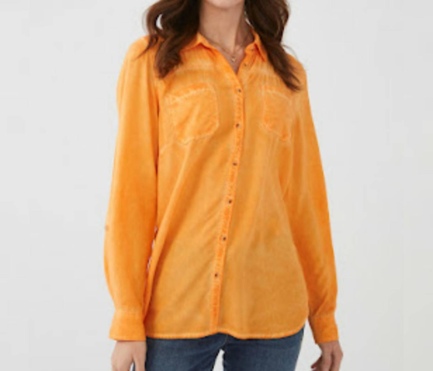 Fdj Orange Wash Button Up In Papaya