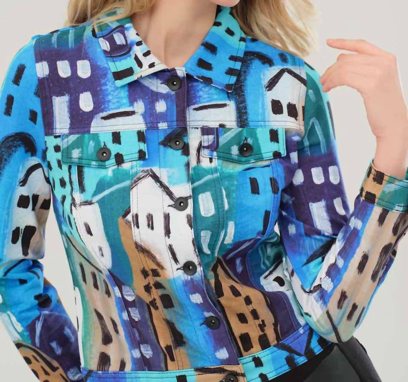 Dolcezza City Stories Art Jacket In Blue Print