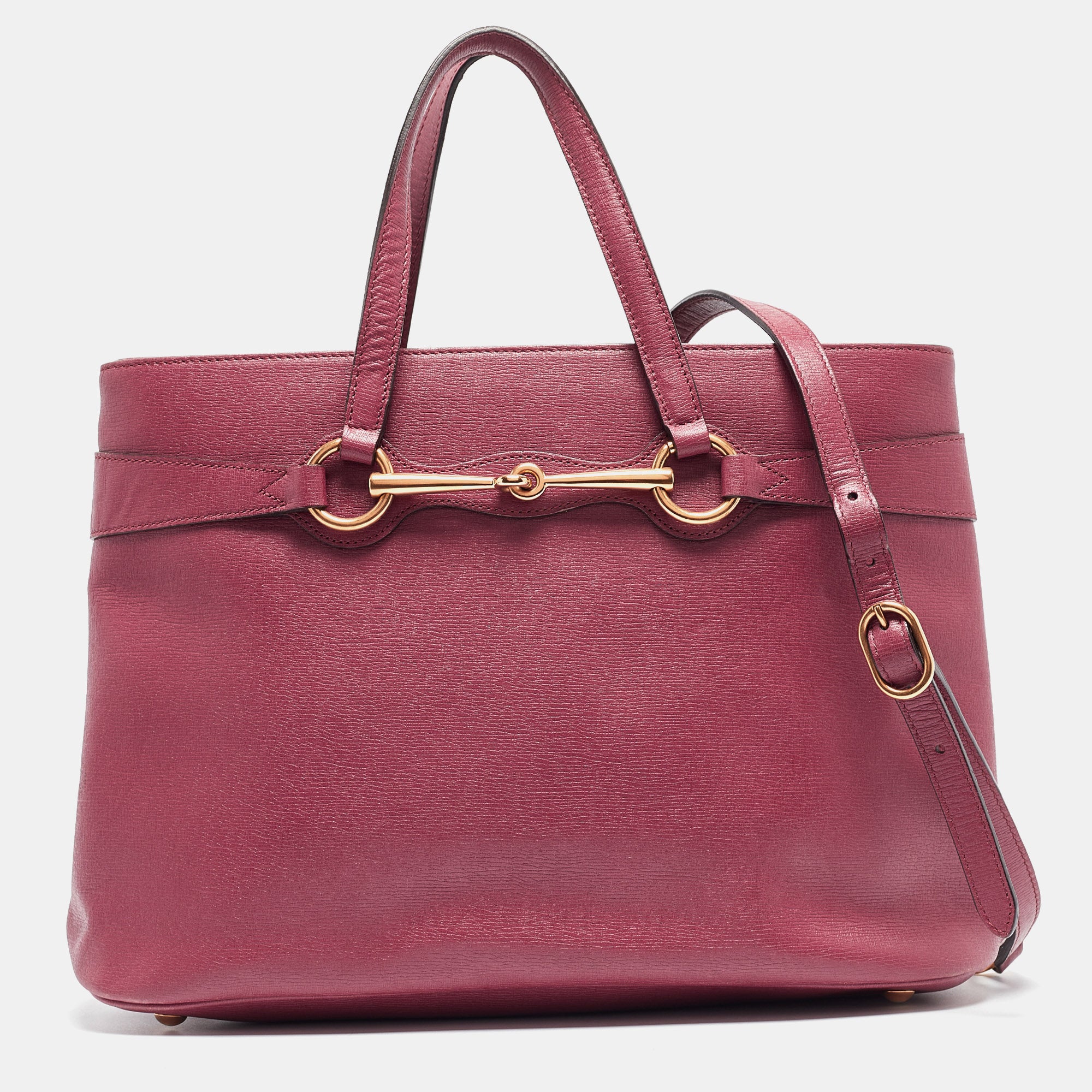 image of Gucci Rosewood Leather Medium Bright Bit Tote