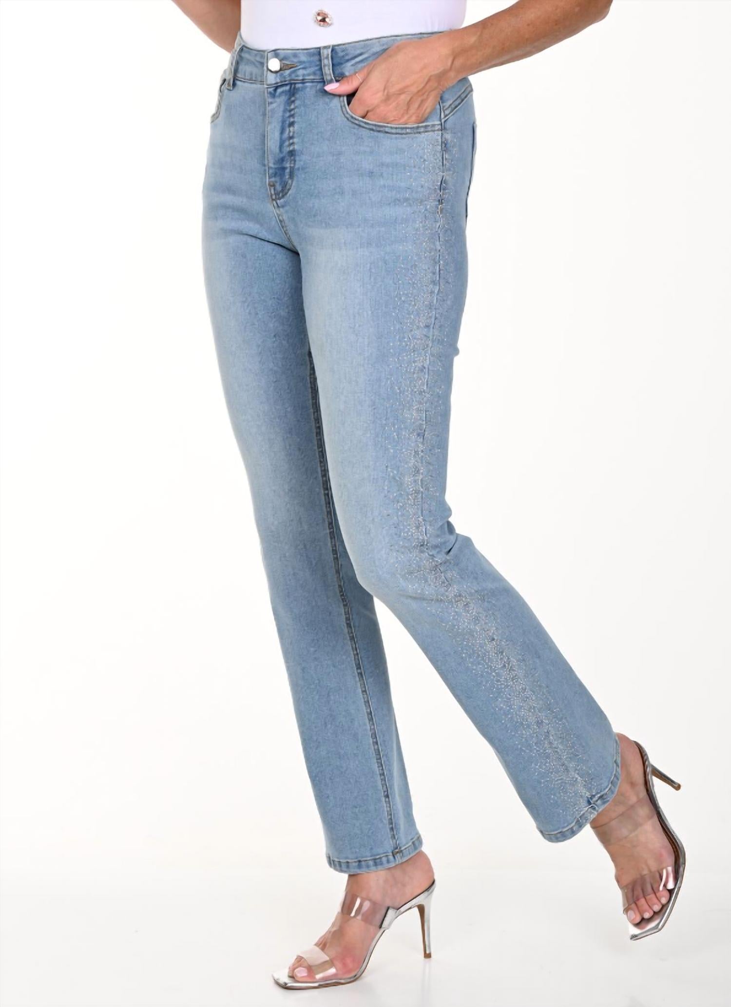 Frank Lyman Relaxed Fit Side Sparkle Jean In Blue
