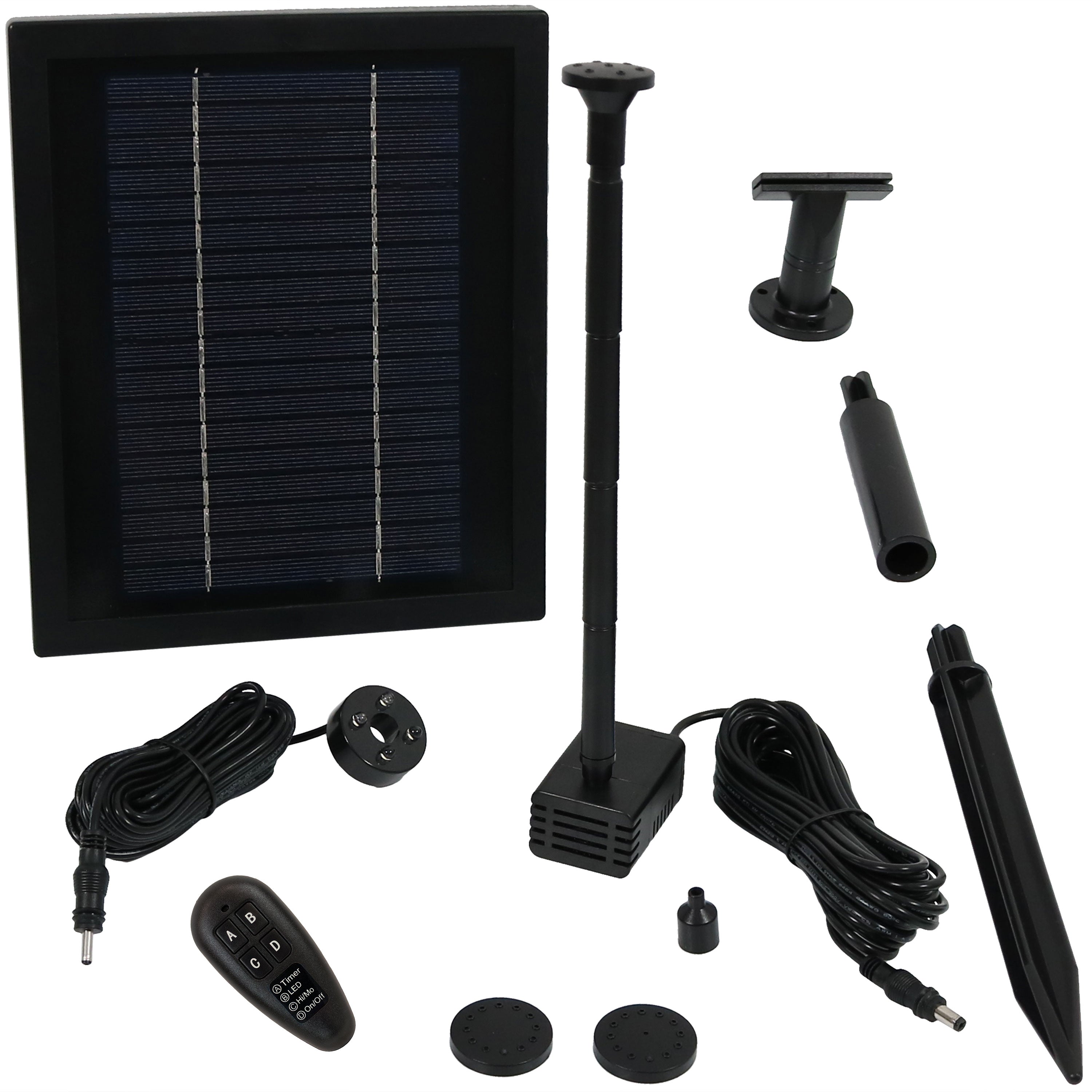 Sunnydaze Outdoor Solar Powered Water Pump And Panel Bird Bath Fountain Kit With Battery Pack And Remote Contr