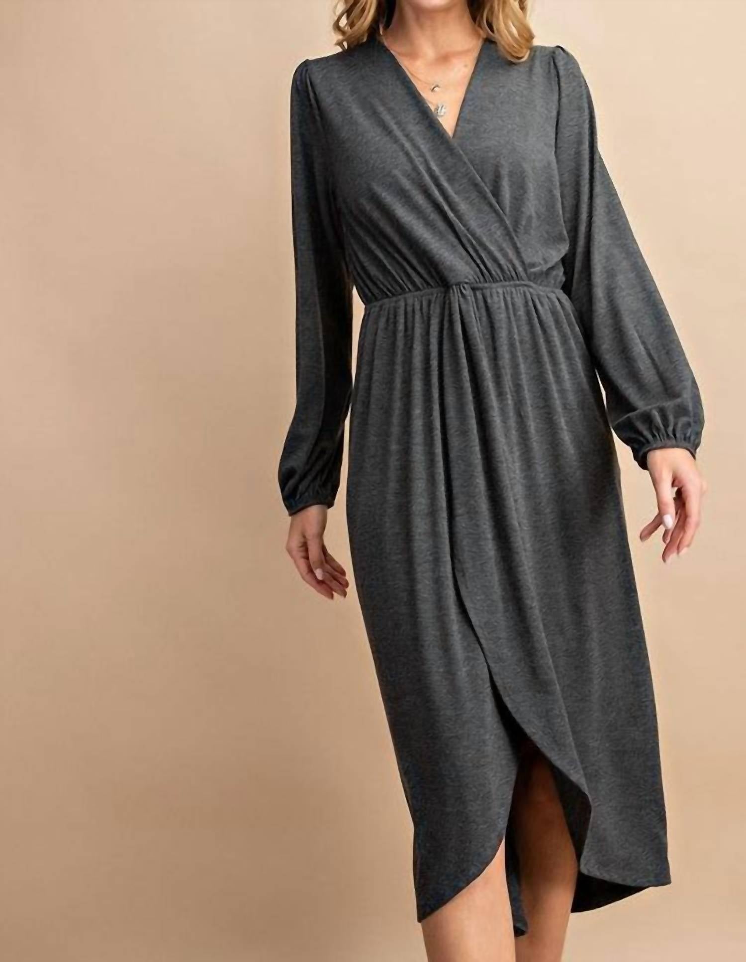 Shop Fsl Apparel Long Sleeve Dress In Charcoal In Grey