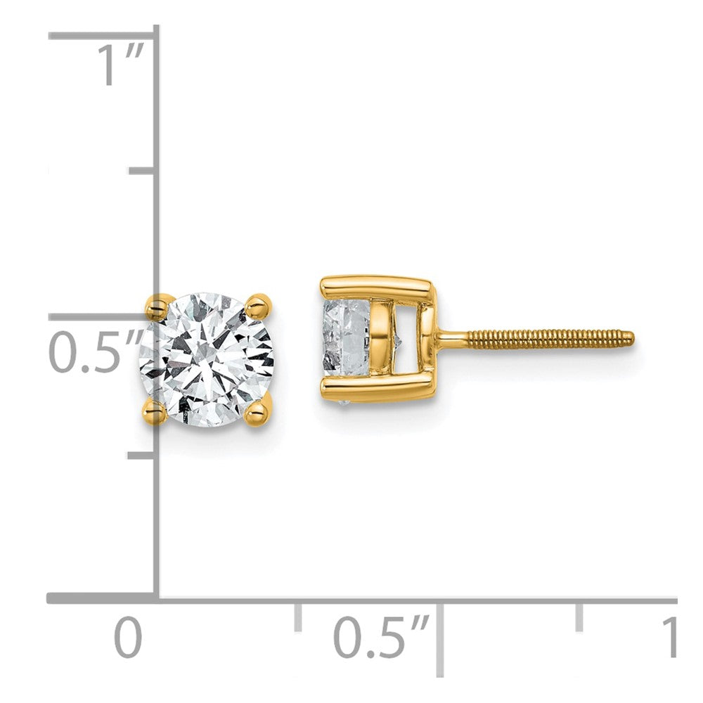 14k Gold 1 1/2 ct Round Lab Grown Diamond Stud Earrings Screw Back VS Clarity, G-H Color