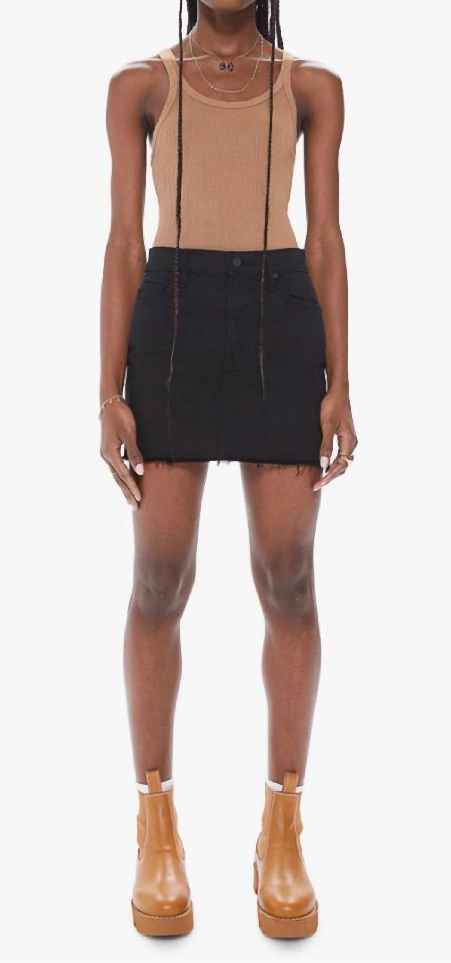 Shop Mother High Waisted Smokin' Double Micro Fray Skirt In Pitch In Black