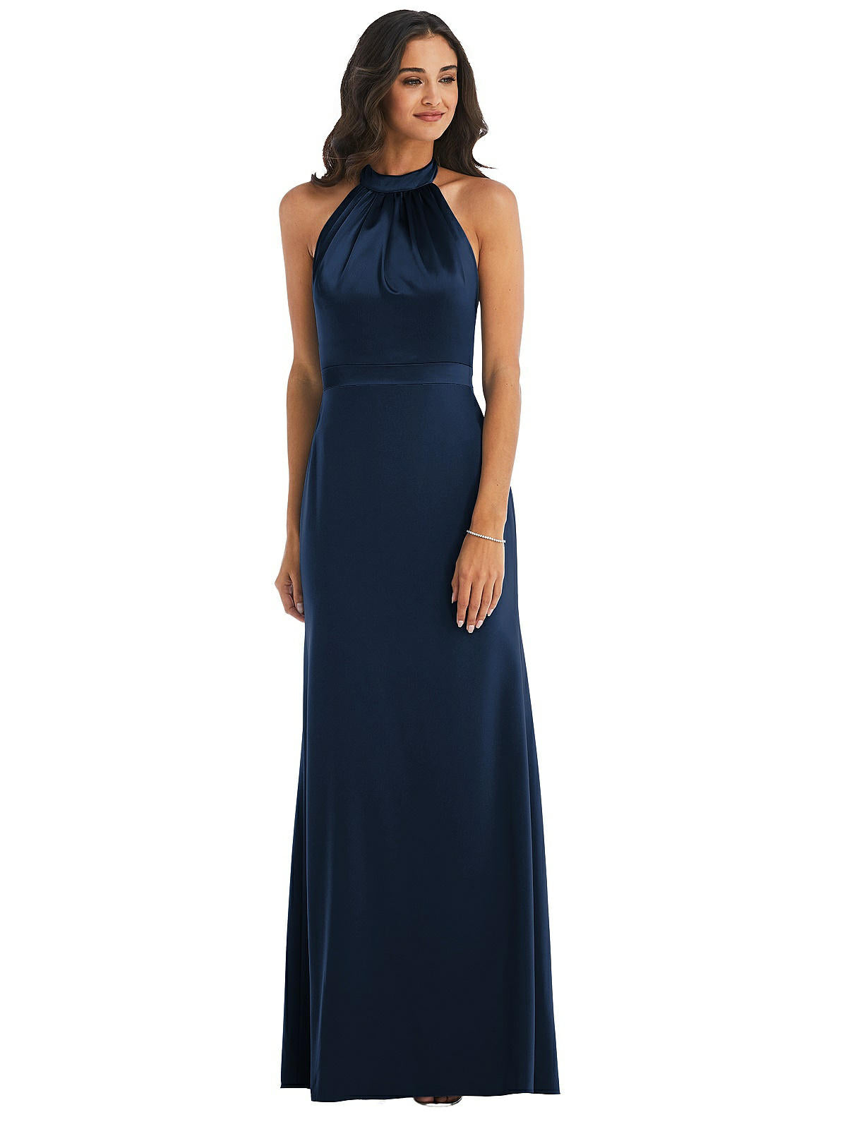 Shop After Six High-neck Open-back Maxi Dress With Scarf Tie In Blue