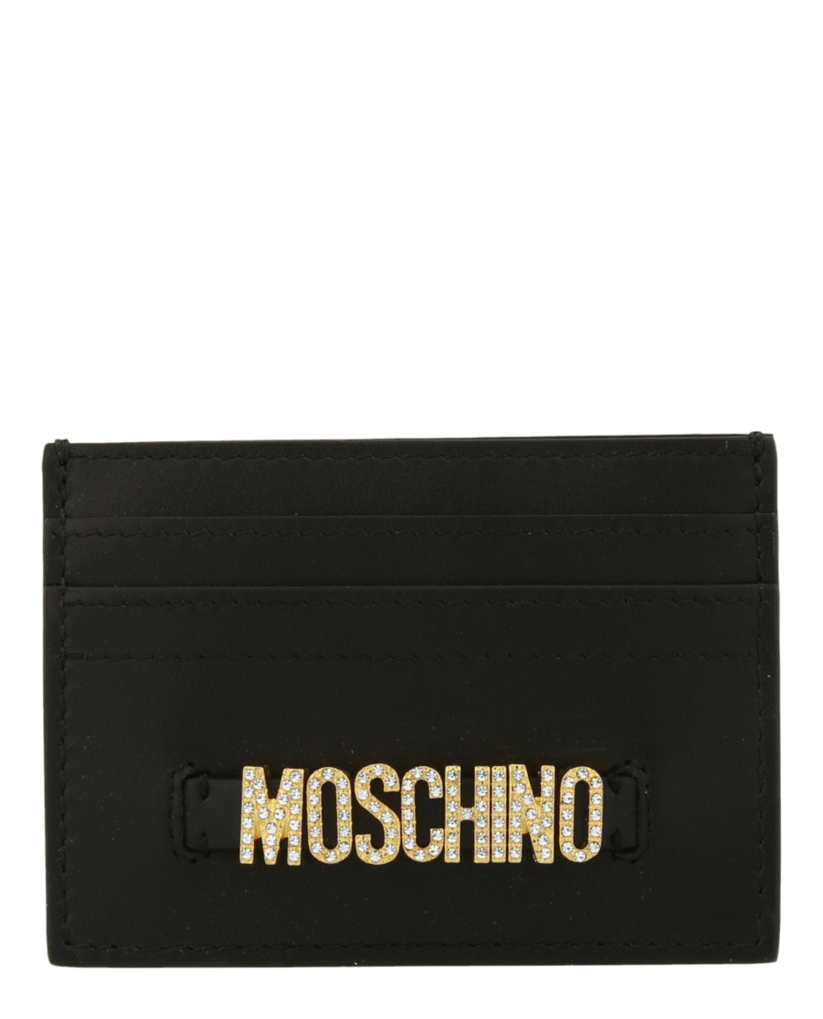 Shop Moschino Crystal-logo Lettering Card Holder In Black