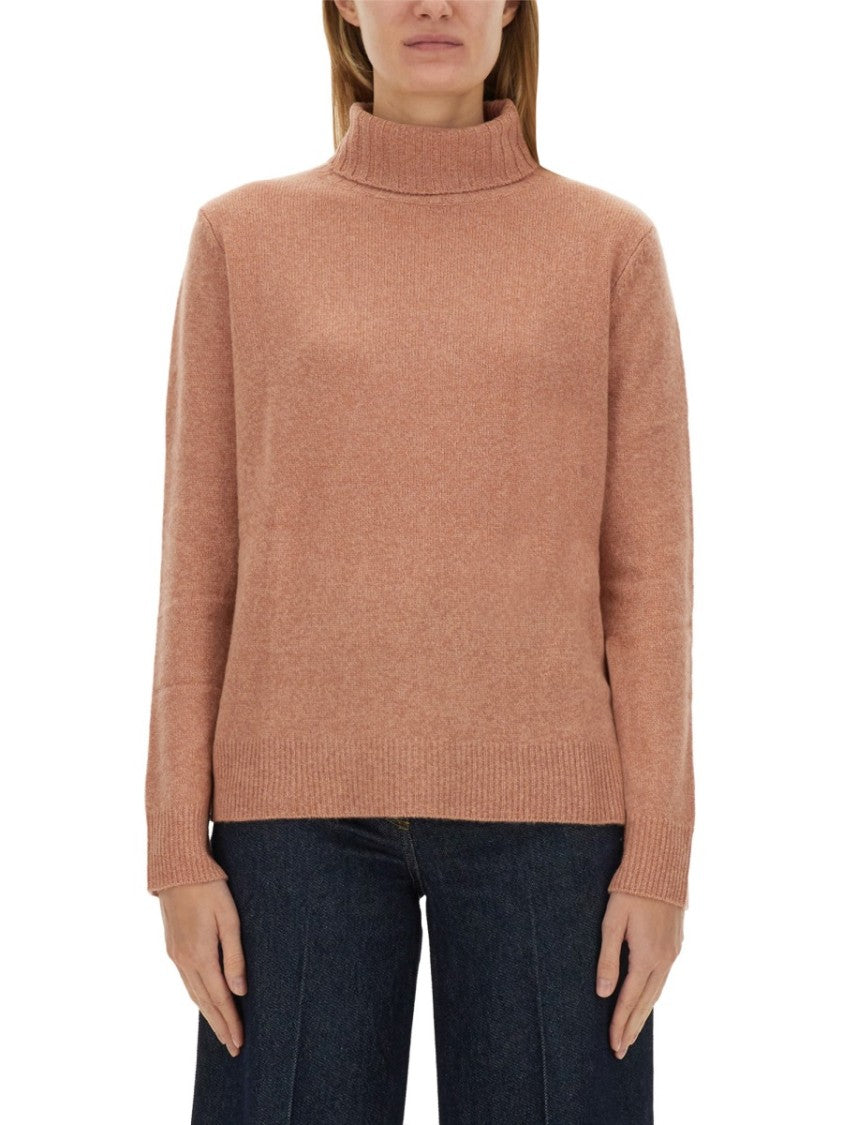 Aspesi High-neck Wool Jersey With Ribbed Hem