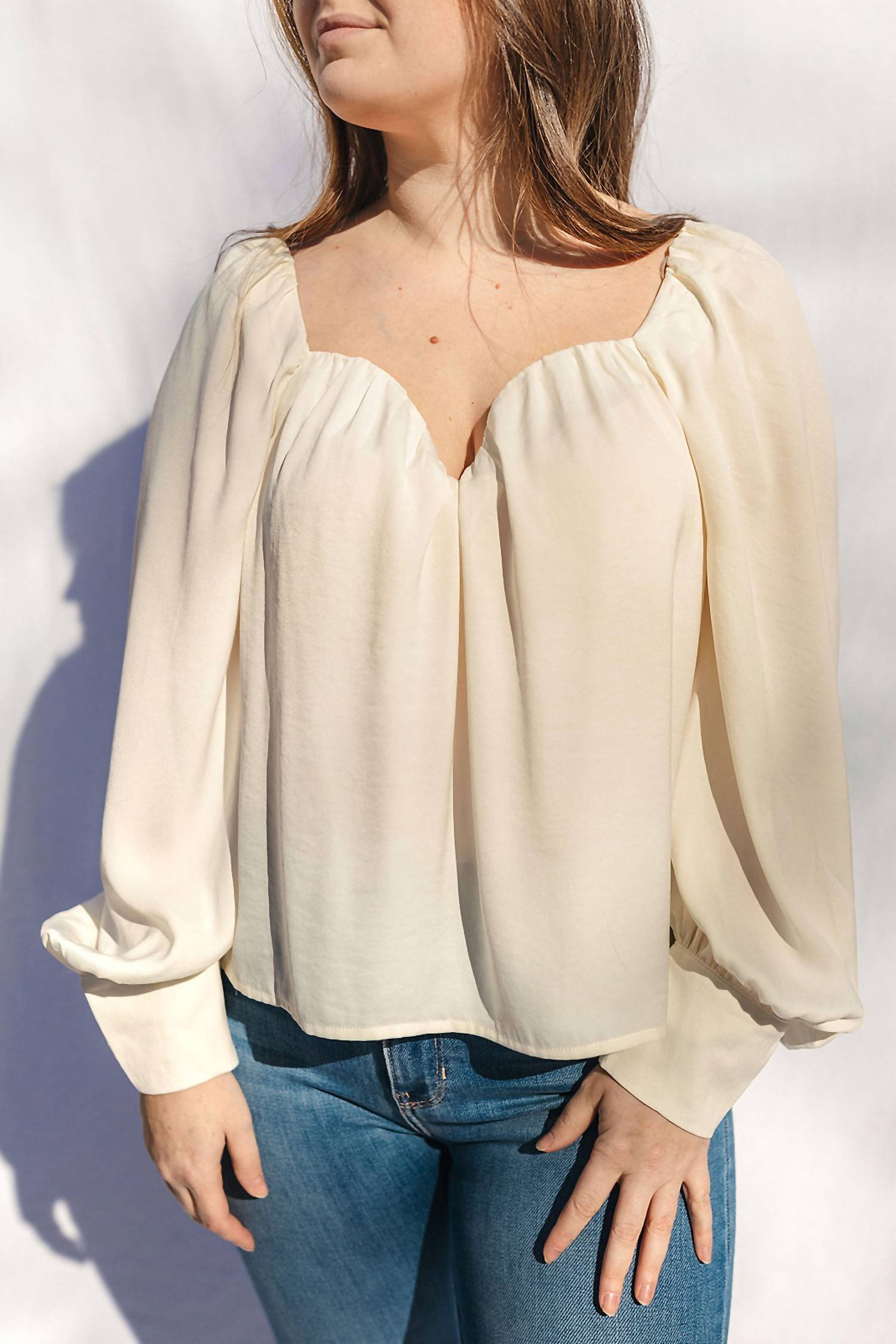 Shop Before You Satin Sweetheart Neckline Top In Cream In Yellow