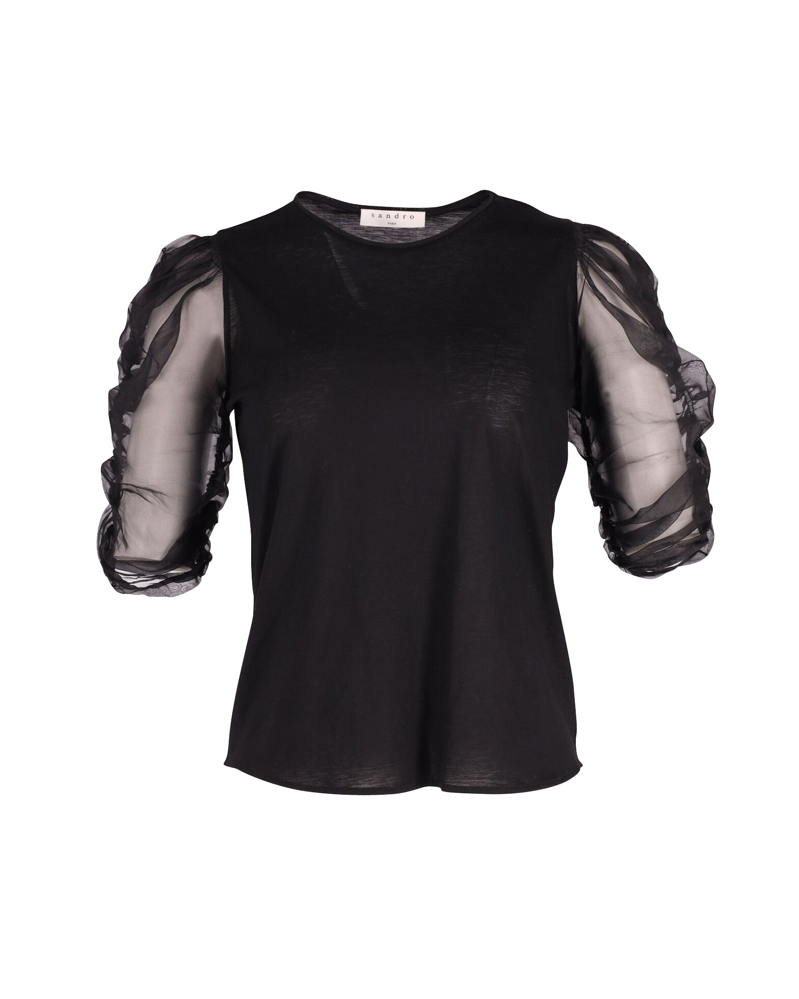 image of Sandro Paris Sheer Sleeved Blouse in Black Lyocell