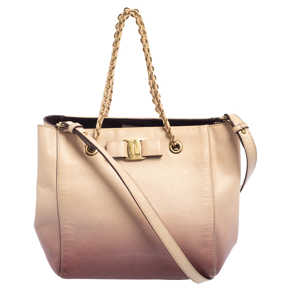 Ferragamo Ombre Leather Vany Tote In Neutral