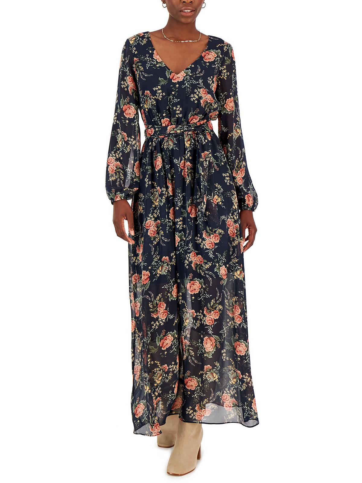 Shop Inc Womens Floral Print Long Maxi Dress In Blue