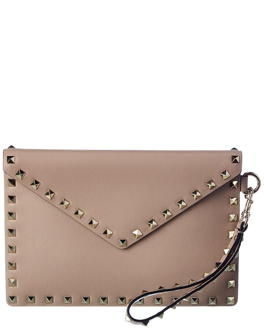 Valentino Garavani Rockstud Leather Pouch In Pink