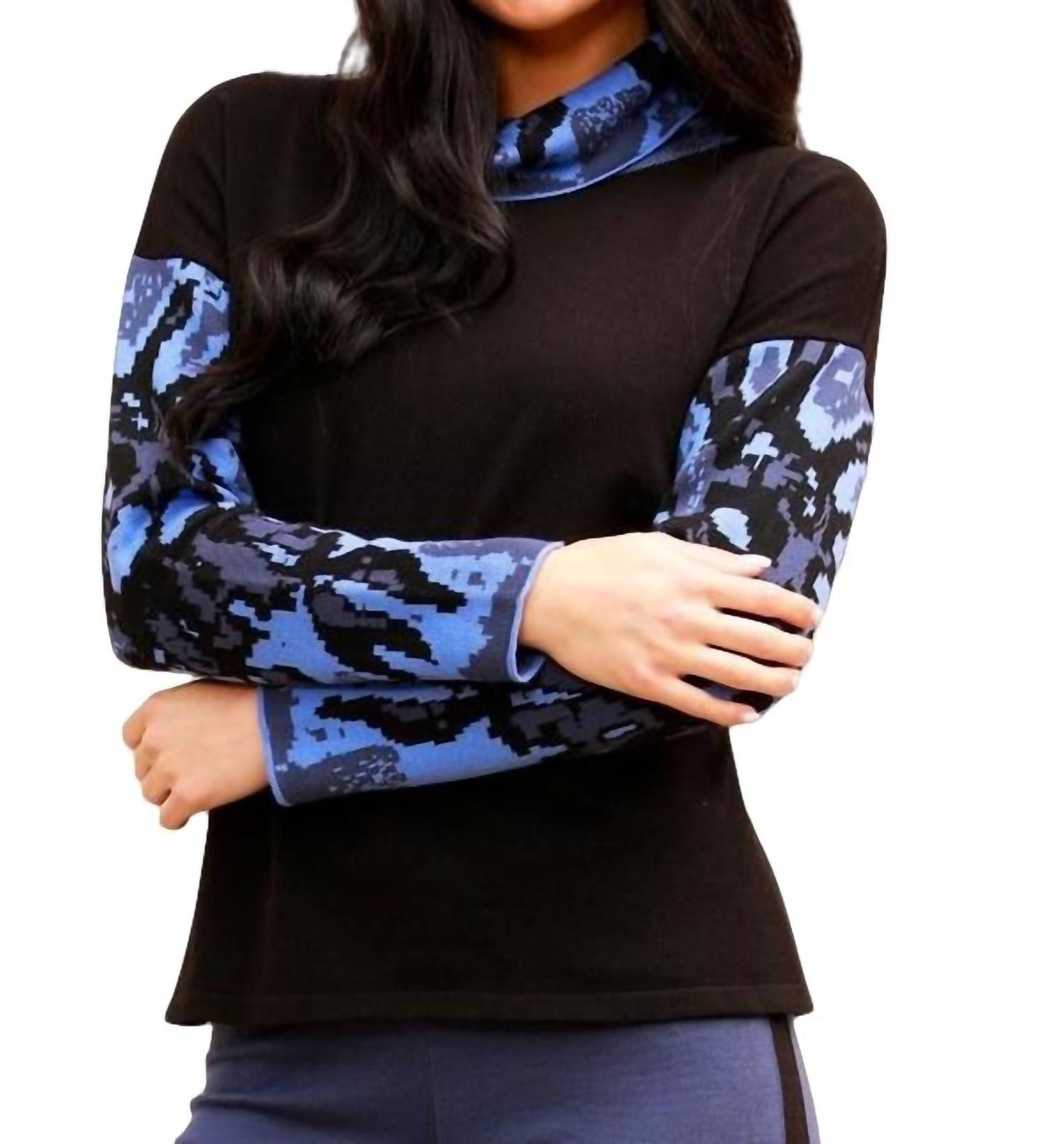 Shop Angel Apparel Abstract Cowl Neck Top In Black/periwinkle