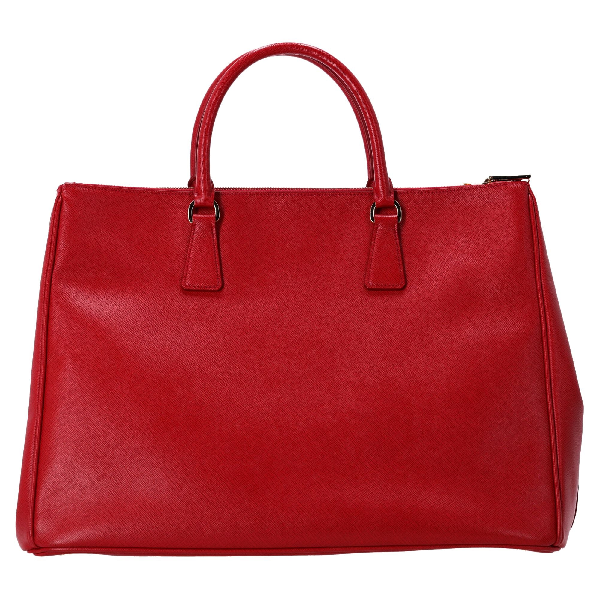 image of Prada Extra Large Galleria Hand Bag in Red Saffiano Leather