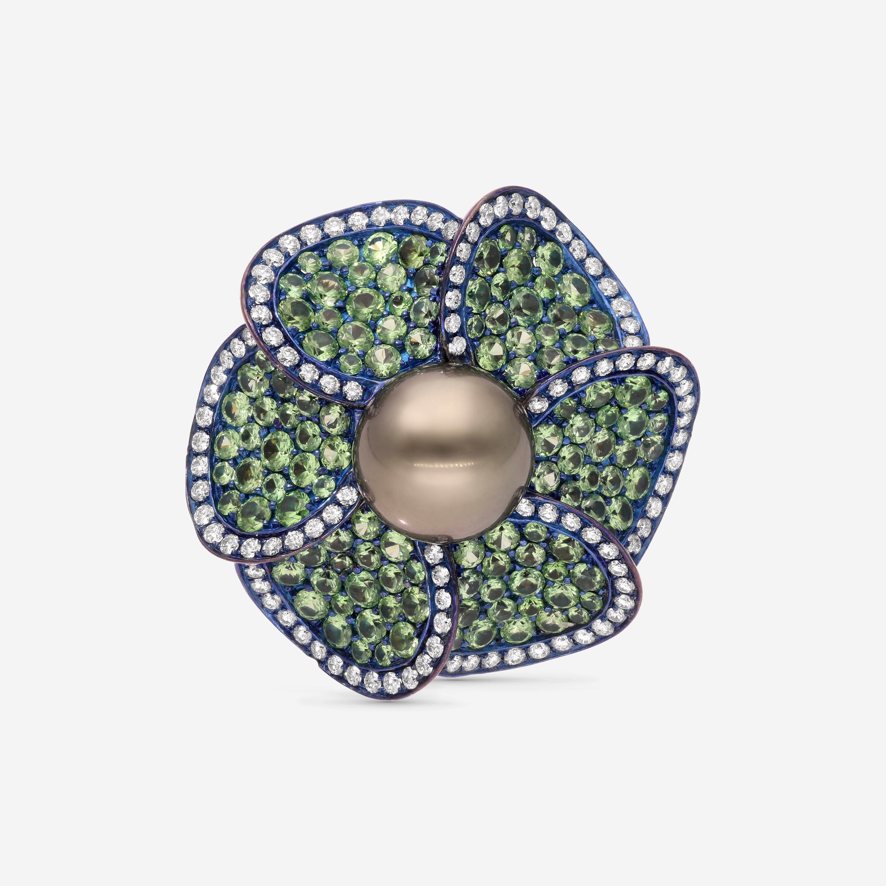 Assael 18k Yellow Gold, Tahitian Cultured Pearl, Tsavorite And Diamond 0.51ct. Tw. Statement Ring In Green