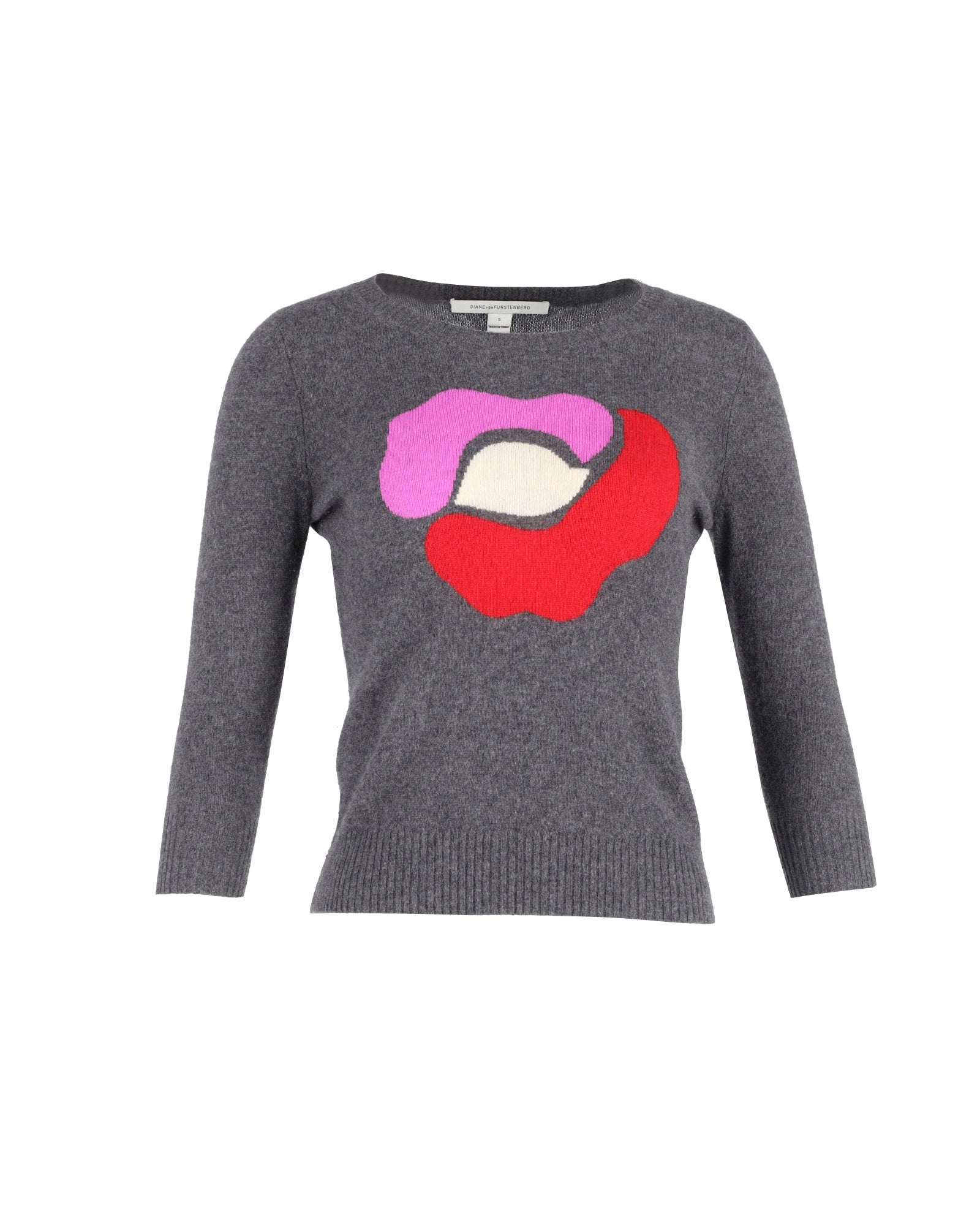 image of Diane Von Furstenberg Floral Intarsia Sweater in Grey Cashmere