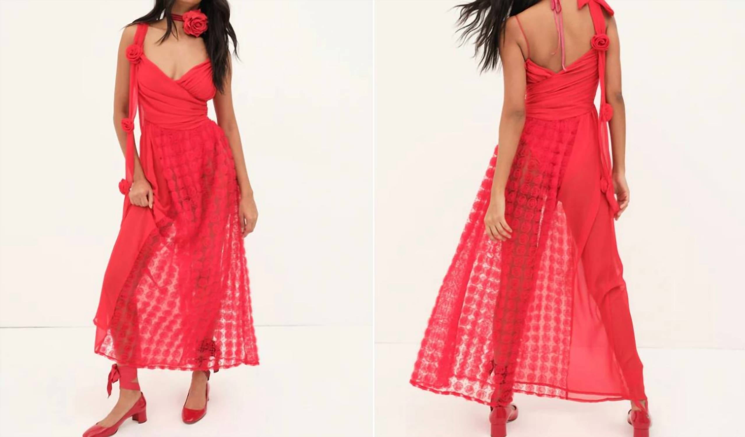 Shop For Love & Lemons Hannah Maxi Dress In Red Floral In Pink