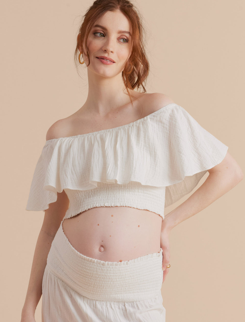 A Pea In The Pod Off The Shoulder Maternity Crop Top In White