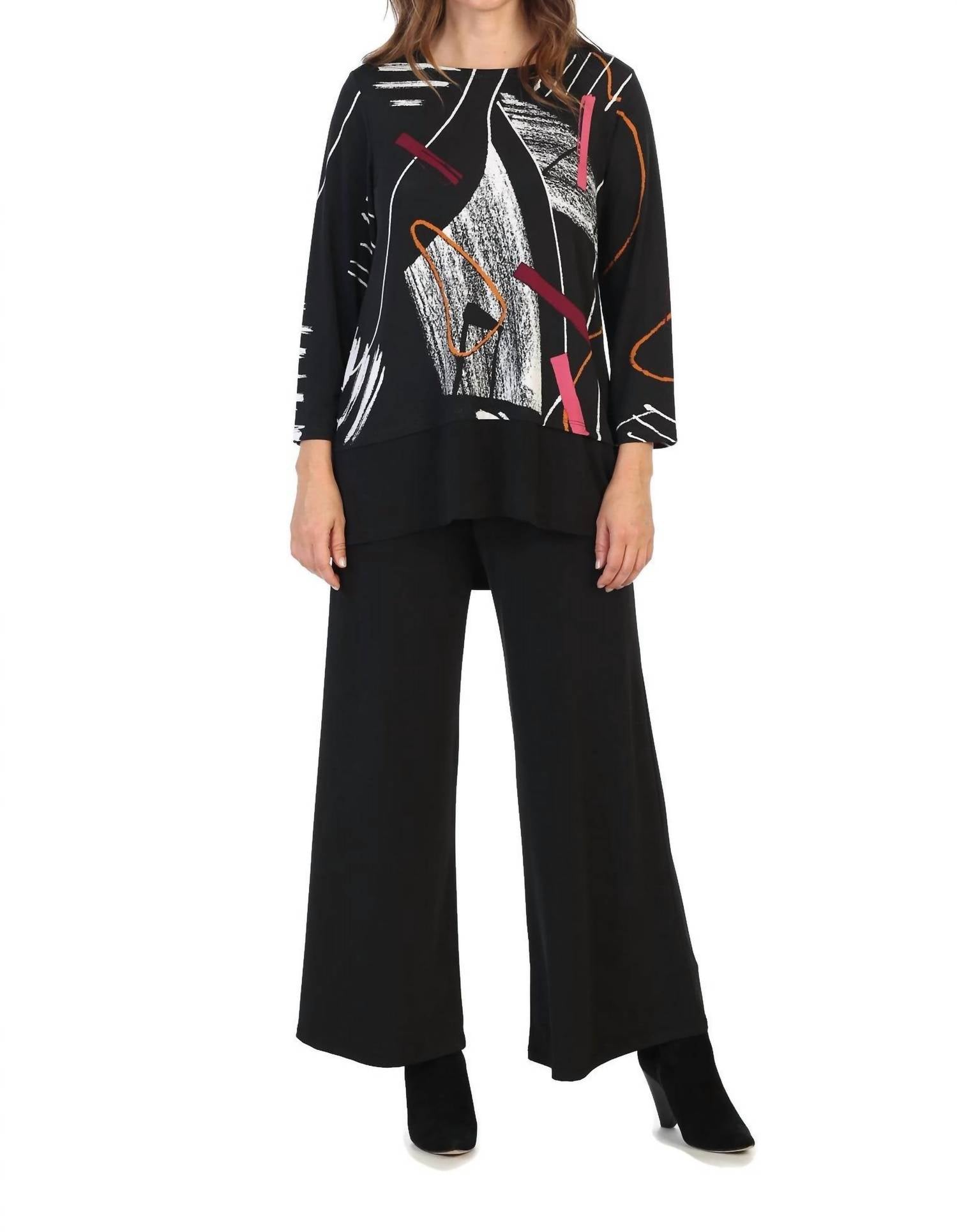 Strings Ity Knit Contrast Tunic In Black
