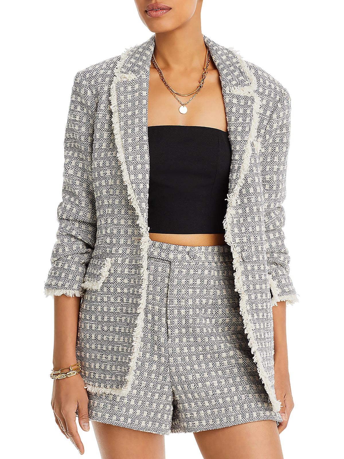 Cinq À Sept Khloe Womens Fringe Tweed One-button Blazer In Multi