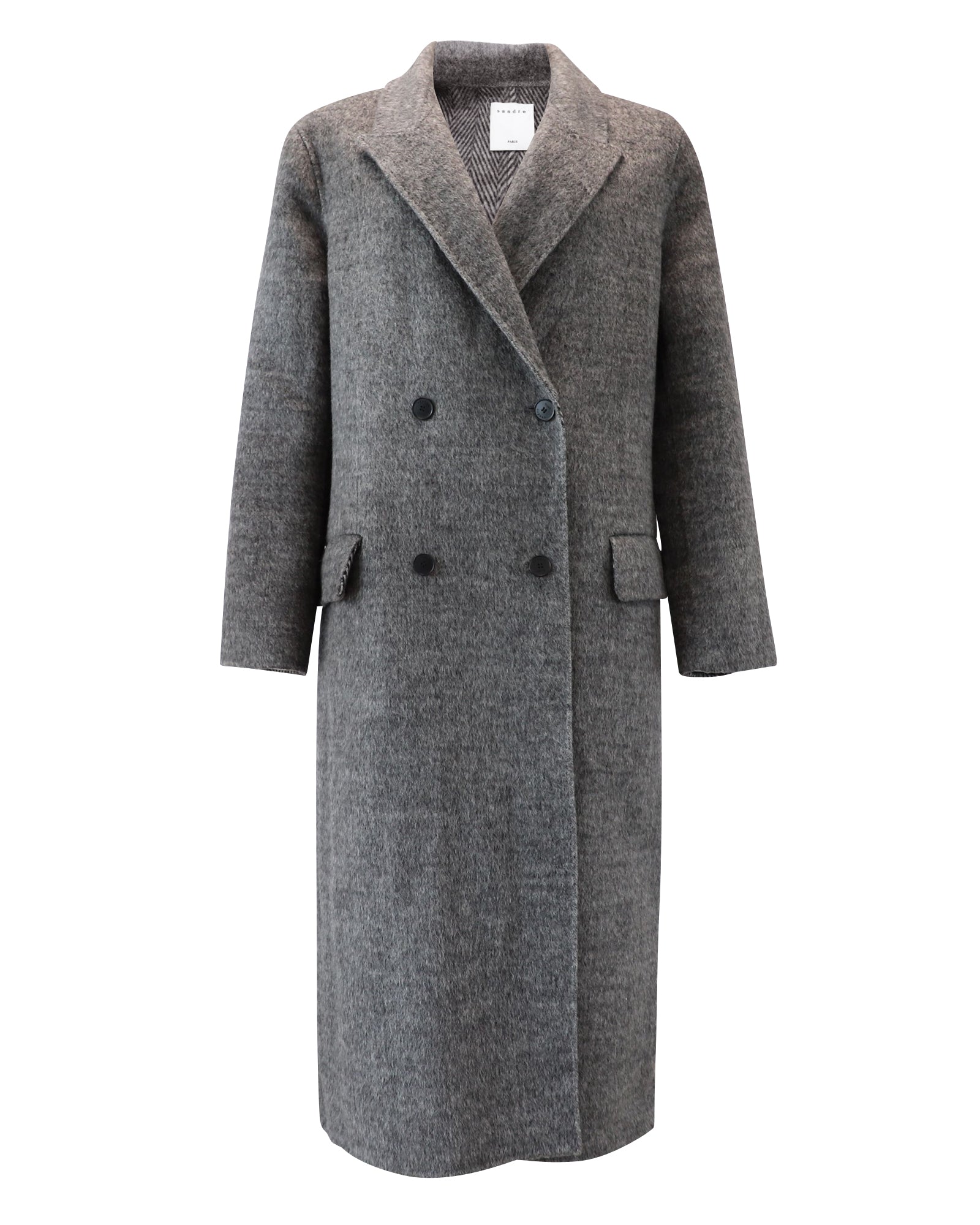 image of Sandro Juno Double-Breasted Coat In Grey Wool