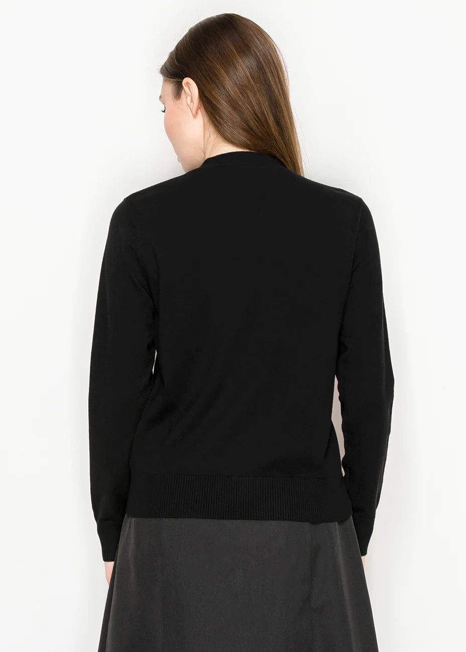 Floral Embroidered Black Knit Cardigan