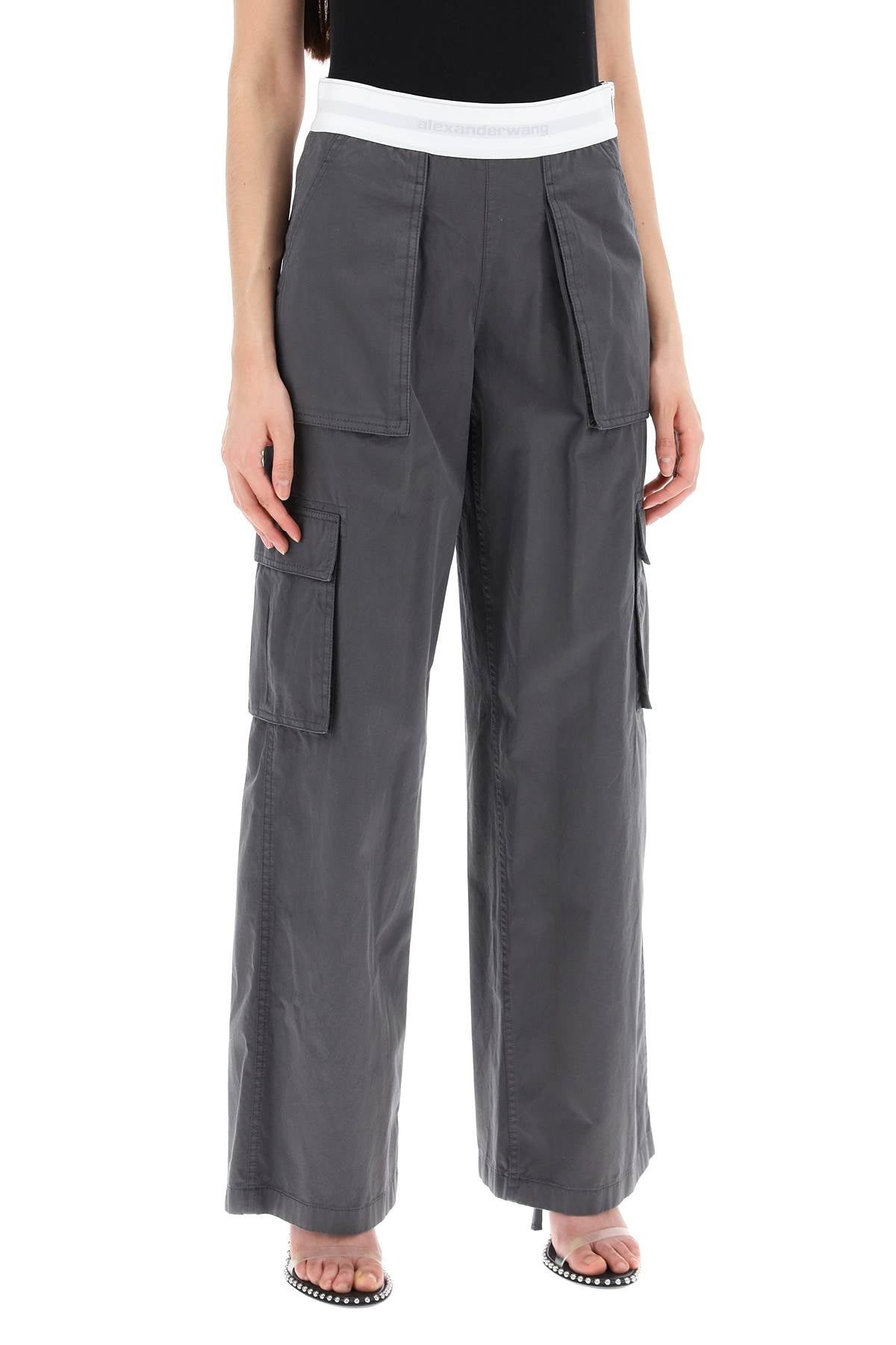 Alexander Wang Rave Cargo Pants With Elastic Waistband In Gray