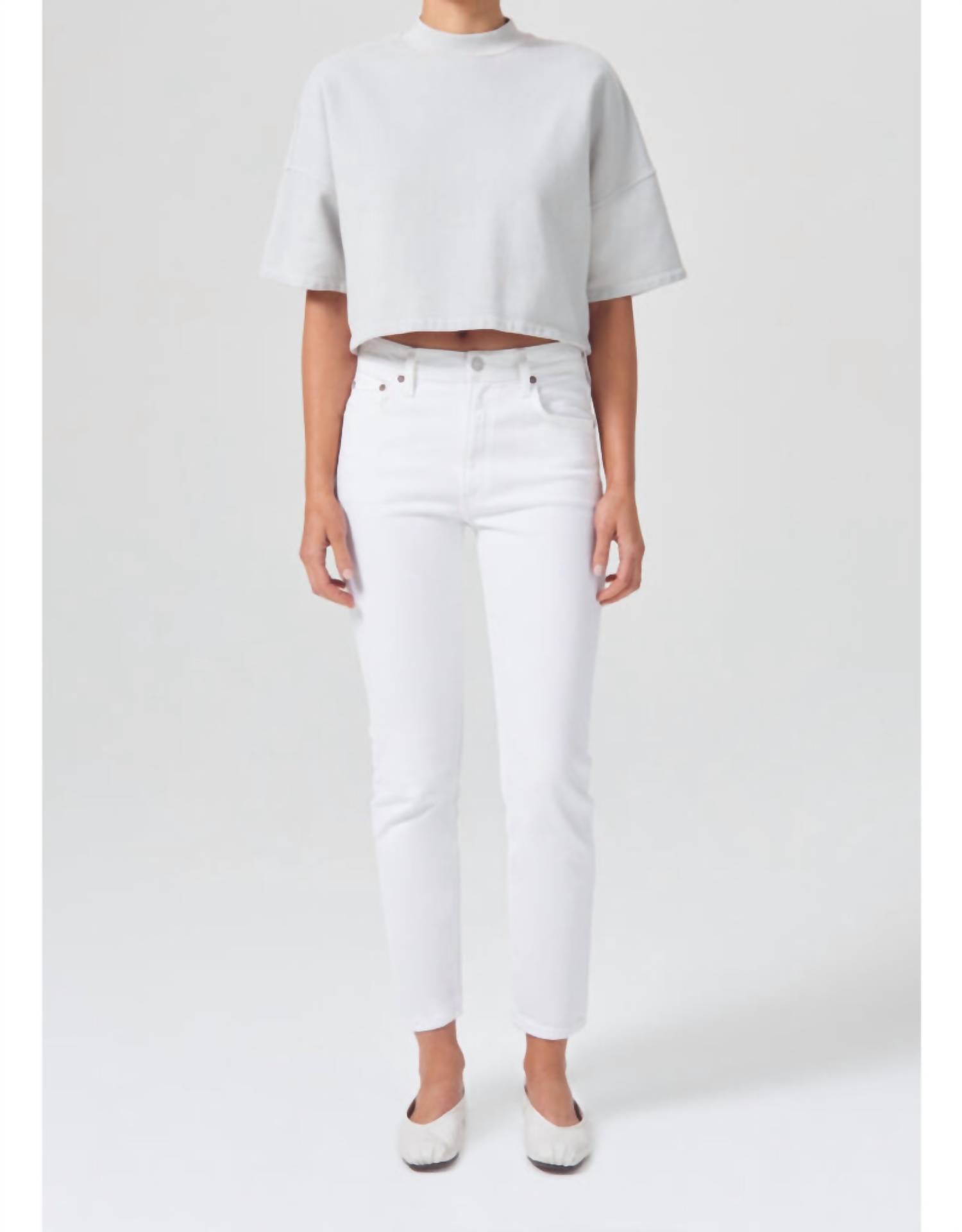 Shop Agolde Willow Mid Rise Slim Crop Jeans In Sour Cream In White