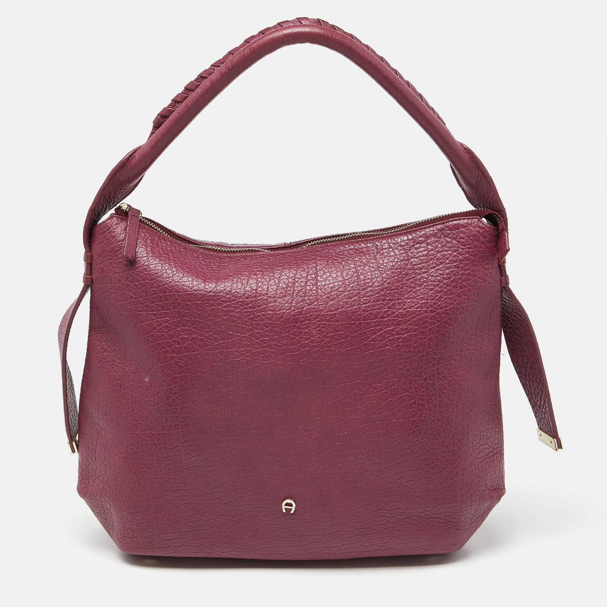 Aigner Leather Zip Hobo In Burgundy