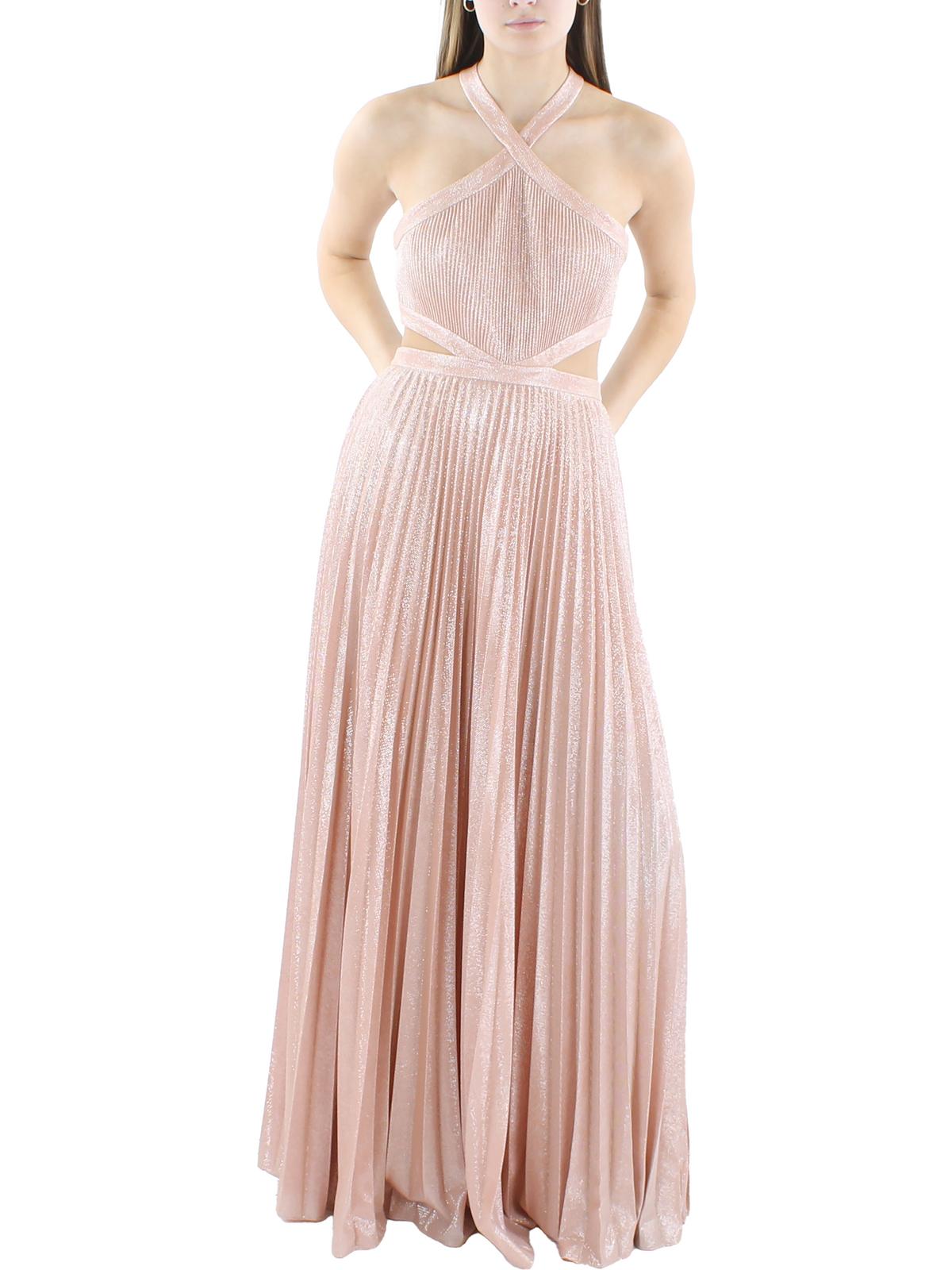 Shop Bcbgmaxazria Womens Metallic Cut-out Evening Dress In Pink