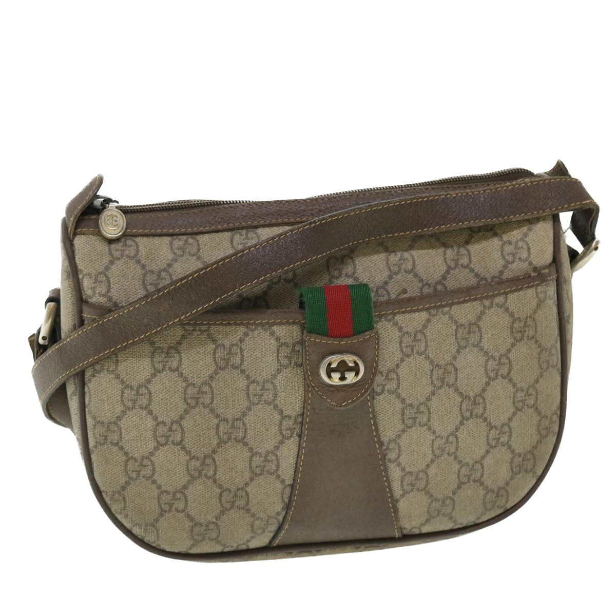 image of Gucci GG Canvas Web Sherry Line Shoulder Bag Beige Red