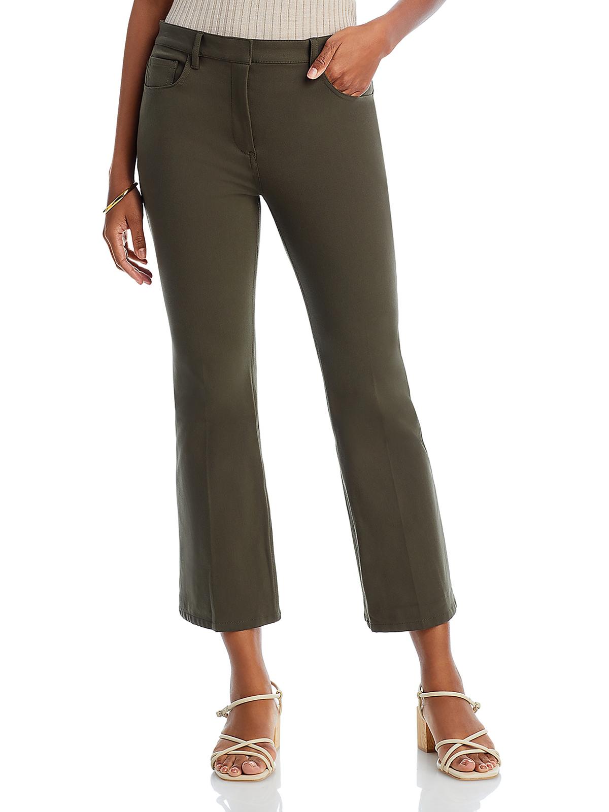 Theory Womens High Rise Solid Wide Leg Pants In Green