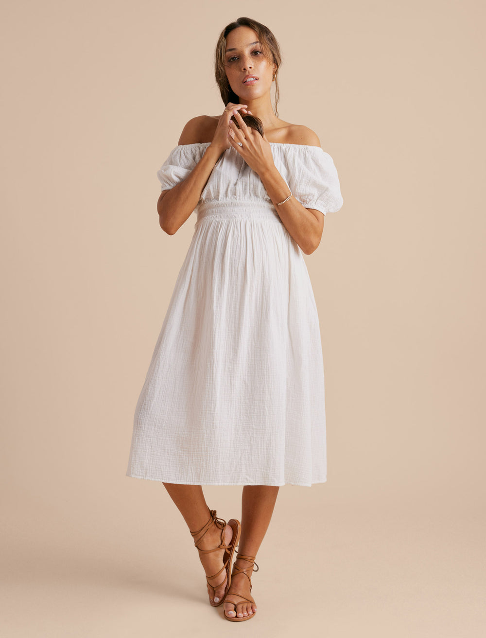 A Pea In The Pod Cinched Square Neck Maternity Dress In White