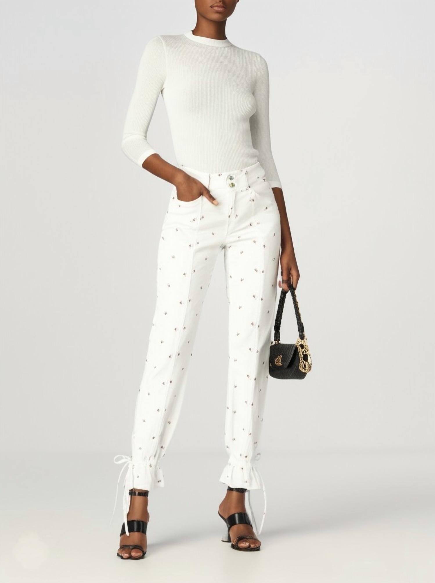 Something Navy Sylvia Denim Pants With Tie In White In White