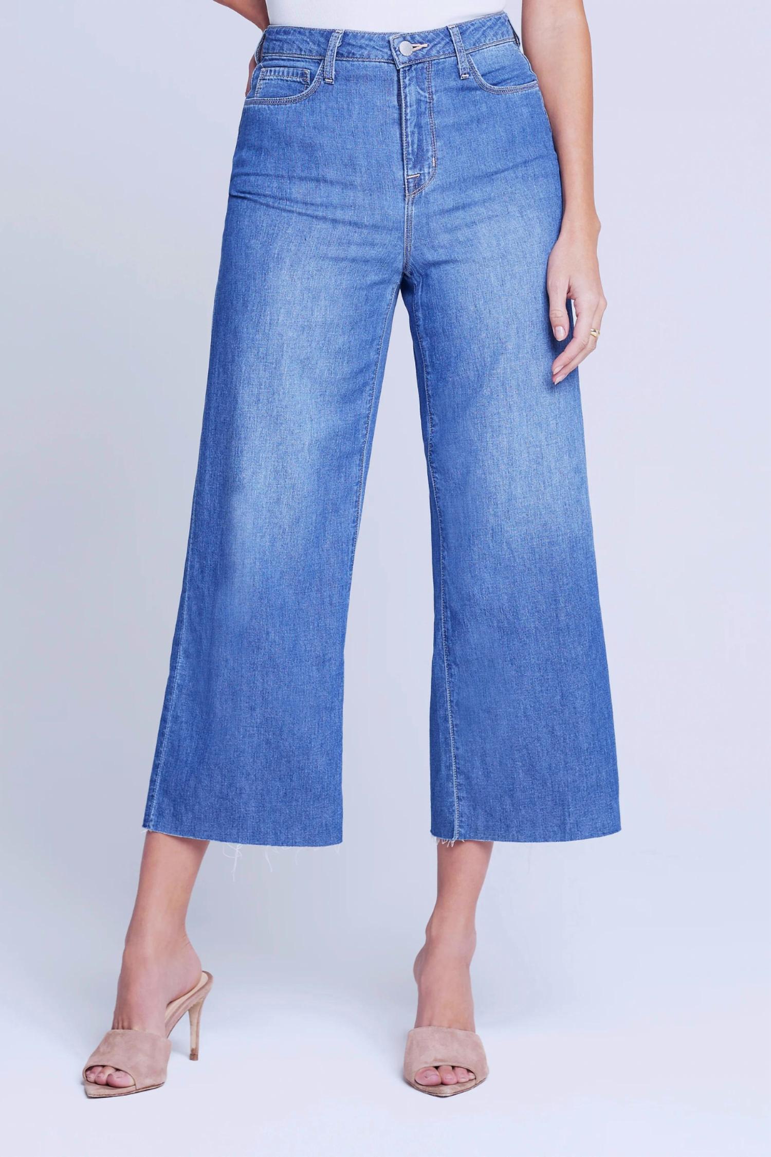 Shop L Agence Danica High Rise Cropped Wide Leg Jean In Reno In Blue