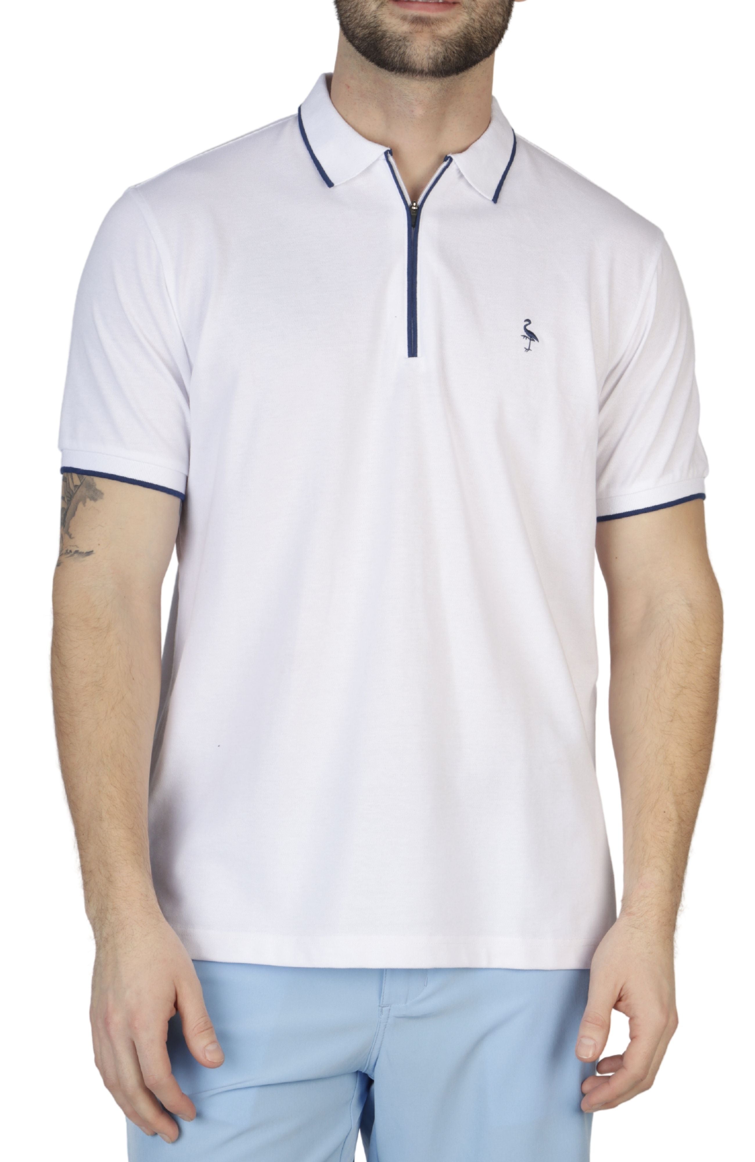 Shop Tailorbyrd Classic Zipper Pique Polo In White