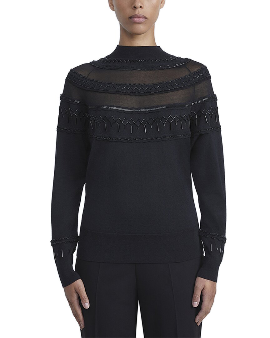 Lafayette 148 New York Embellished Fairisle Wool & Silk-blend Sweater In Black