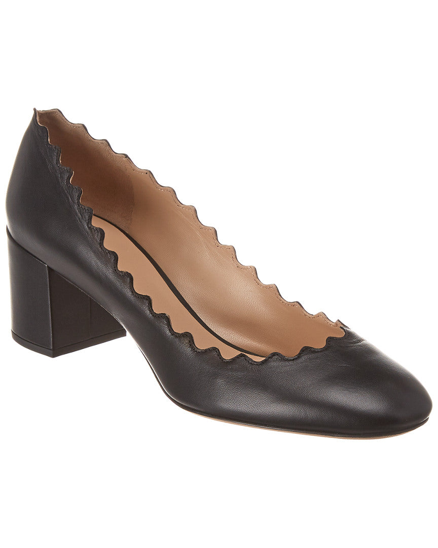 Chloé Lauren Scalloped Leather Pump In Black