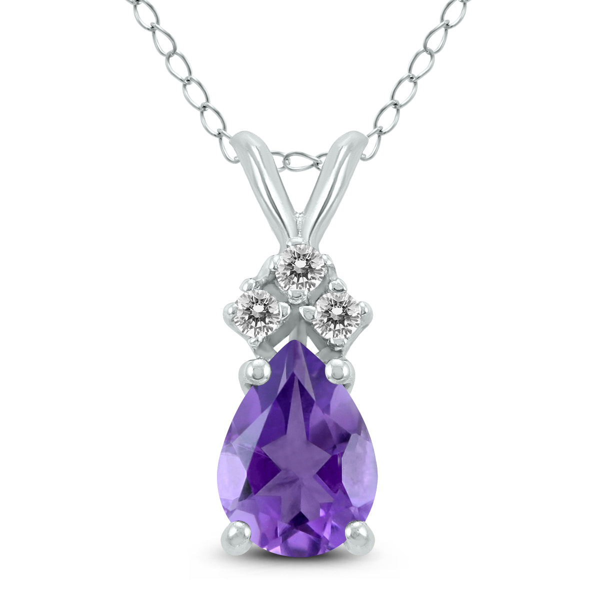 Shop Sselects 14k 8x6mm Pear Amethyst And Three Stone Diamond Pendant In Purple