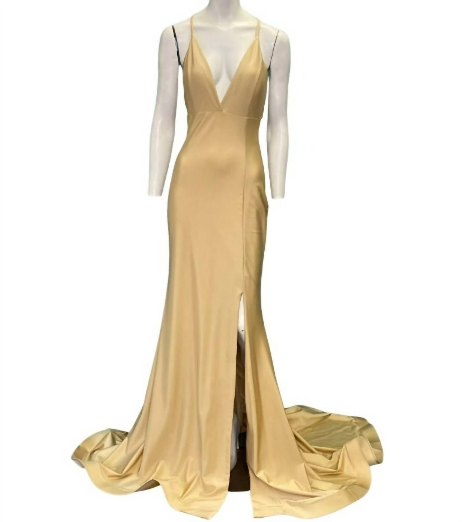 Shop Jessica Angel Evening Gown In Toffee In Gold