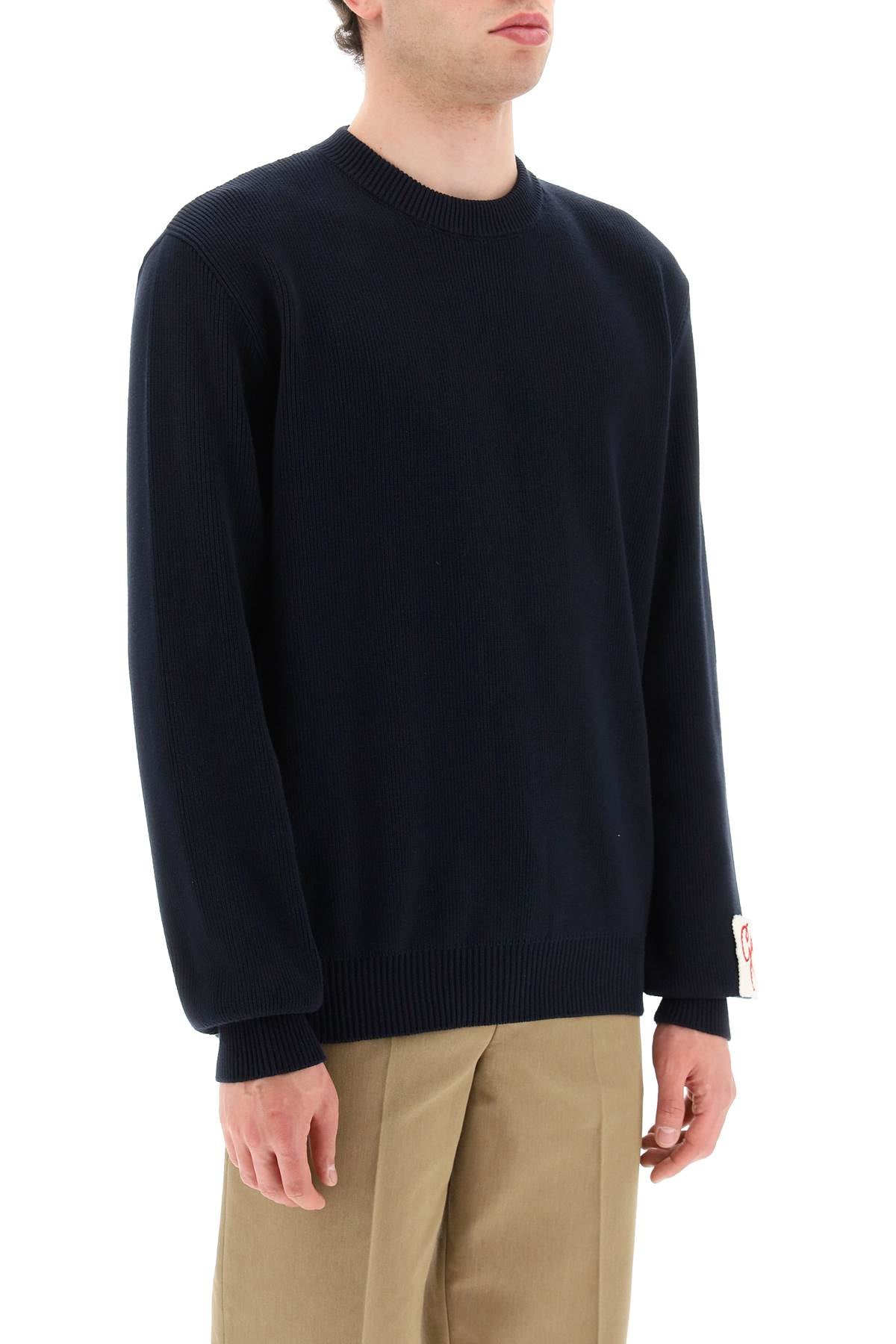 Golden Goose Davis Cotton Sweater With Logo In Blue