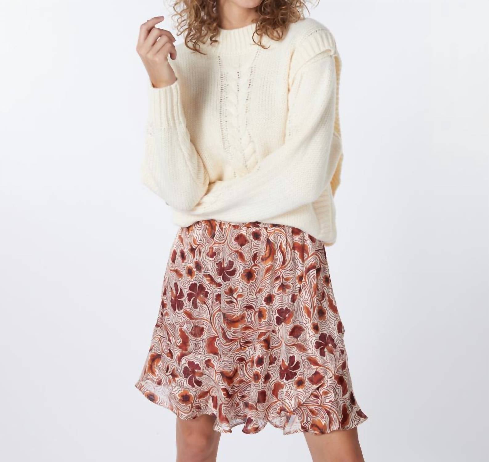 Shop Esqualo Autumn Print Skirt In Copper In Beige